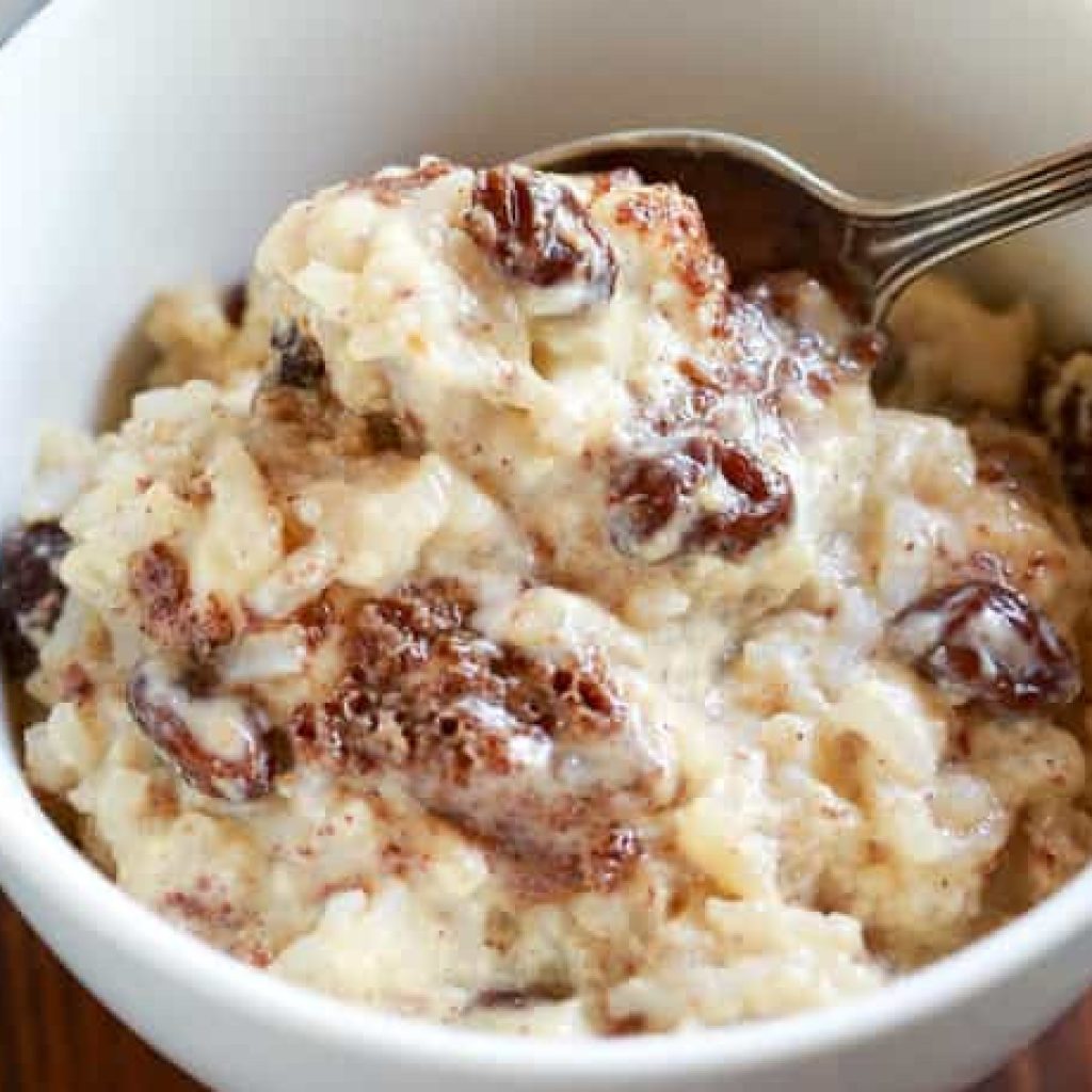 Baked rice pudding with uncooked rice