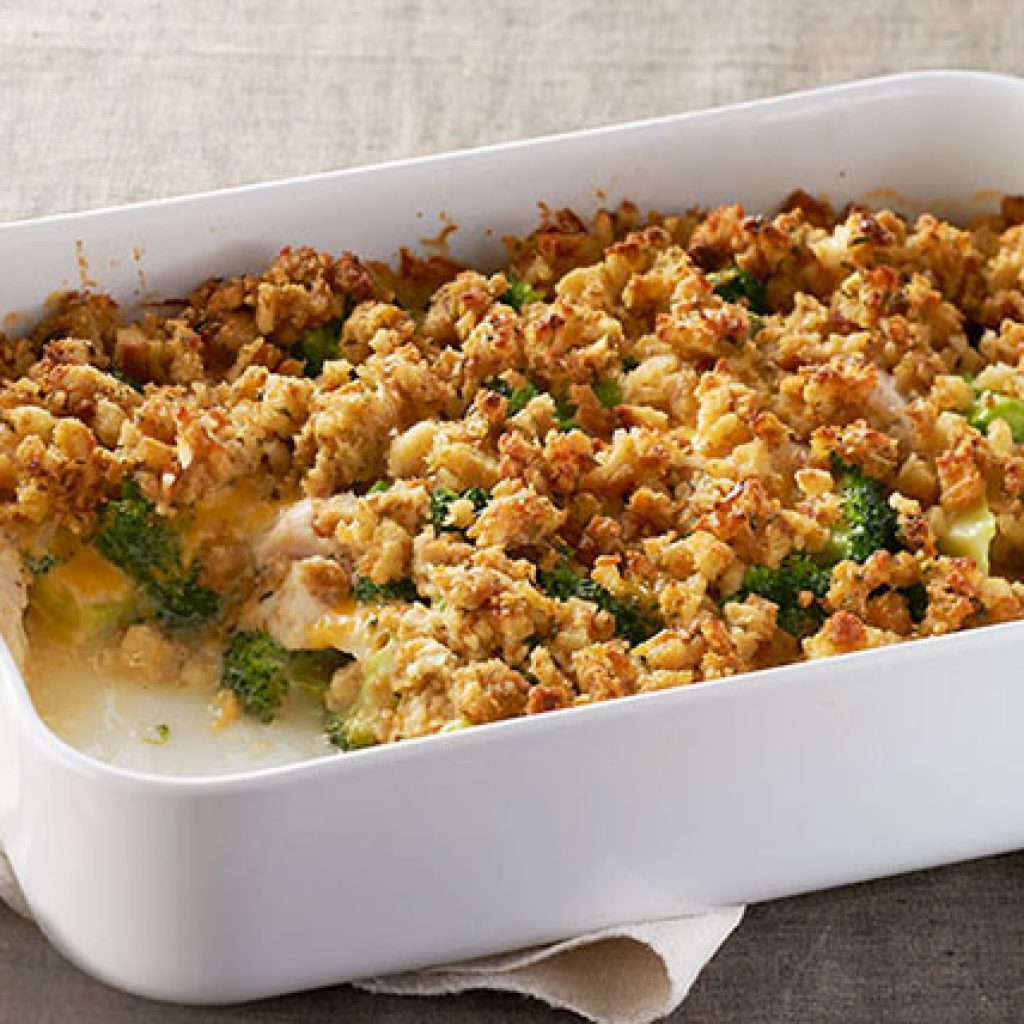 Chicken casserole with stove top stuffing and cheese