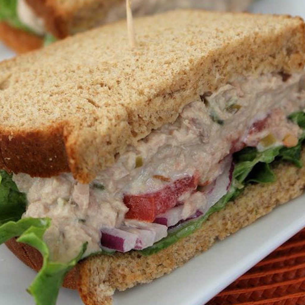 Panera bread tuna salad sandwich on black pepper focaccia