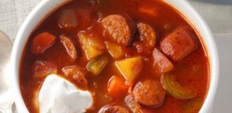 Red Andouille Sausage Publix Soup with Tomato and Worcestershire Sauce