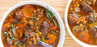 Traditional Italian Giada Lentil Soup with Beef Cubes